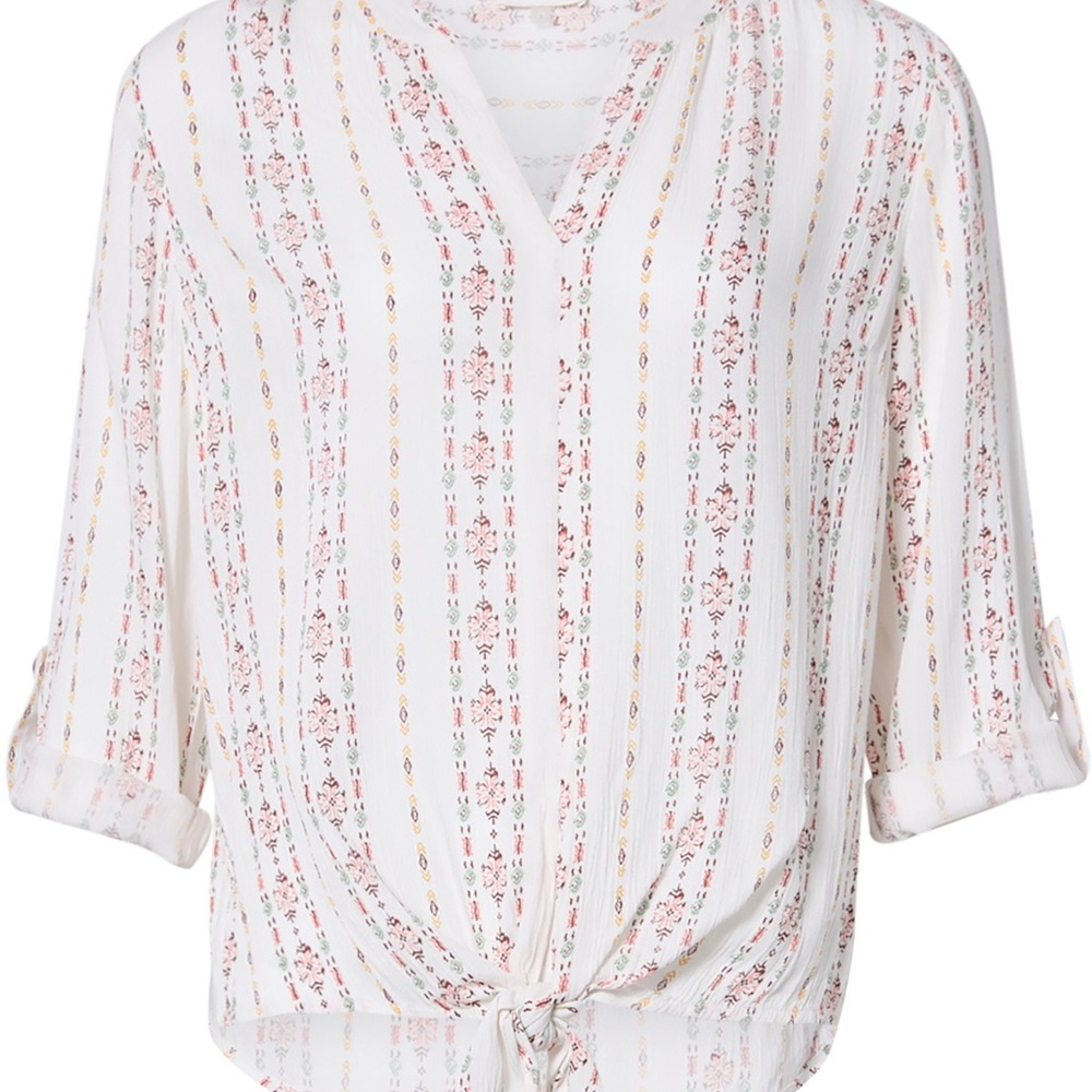 Chic Floral Stripe Blouse - White and Pink
